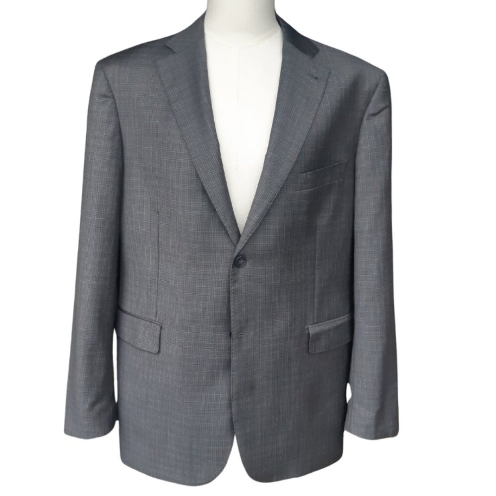 ZANETTI Angelico 44R Sport Jacket 100% Lightweight Wool Subtle Blue Grey Plaid